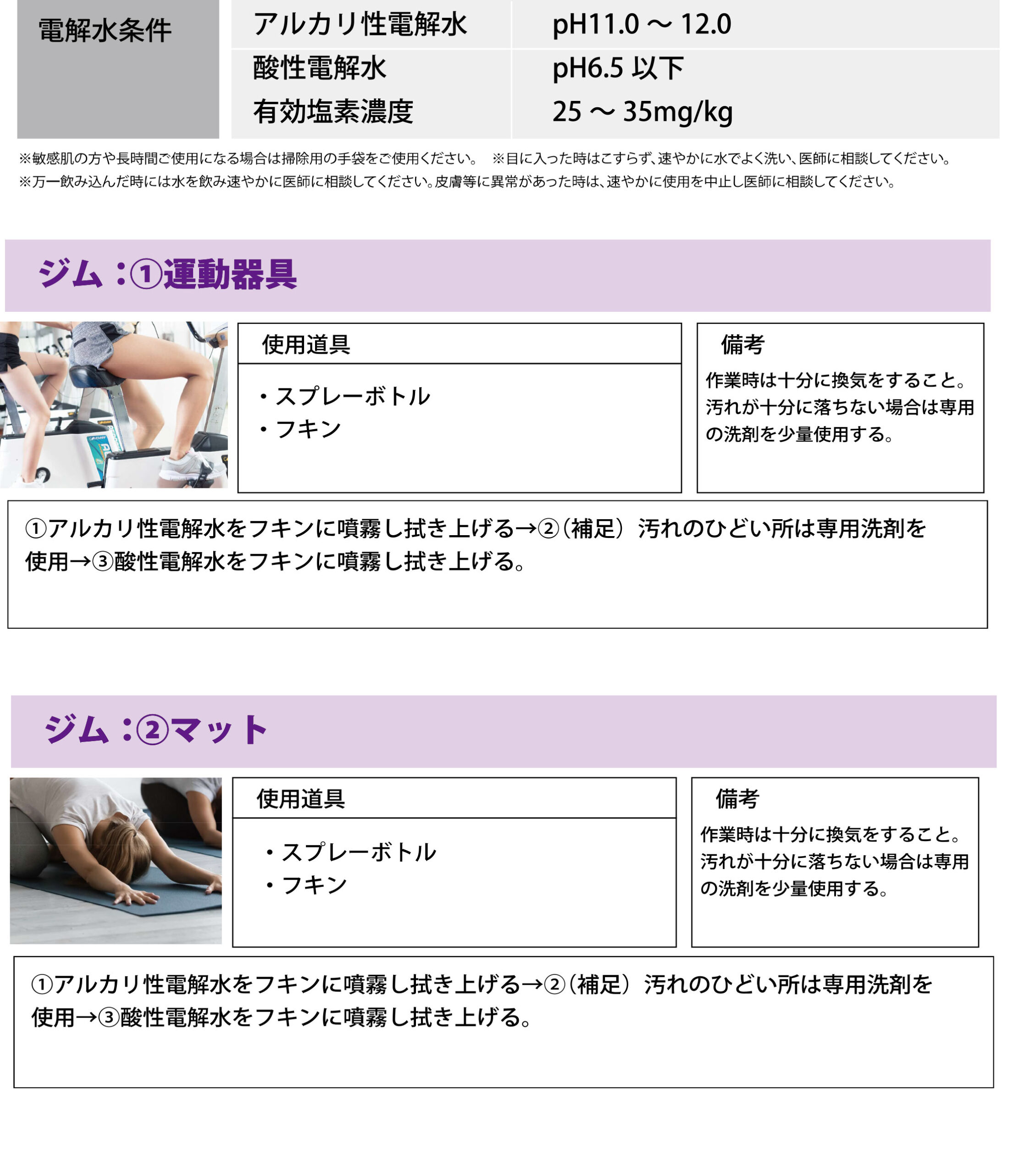 電解水の活用方法_スポーツジムの運動器具、マット