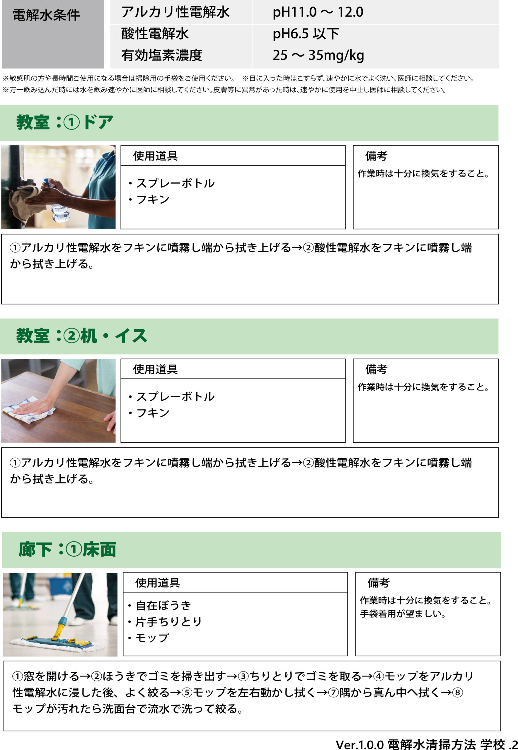 学校・幼稚園・保育園の教室のドア、机椅子や廊下での電解水の活用方法